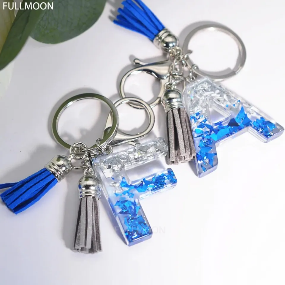 Blue Glitter Filled 26 Initial Keychain Crystal Resin Letter