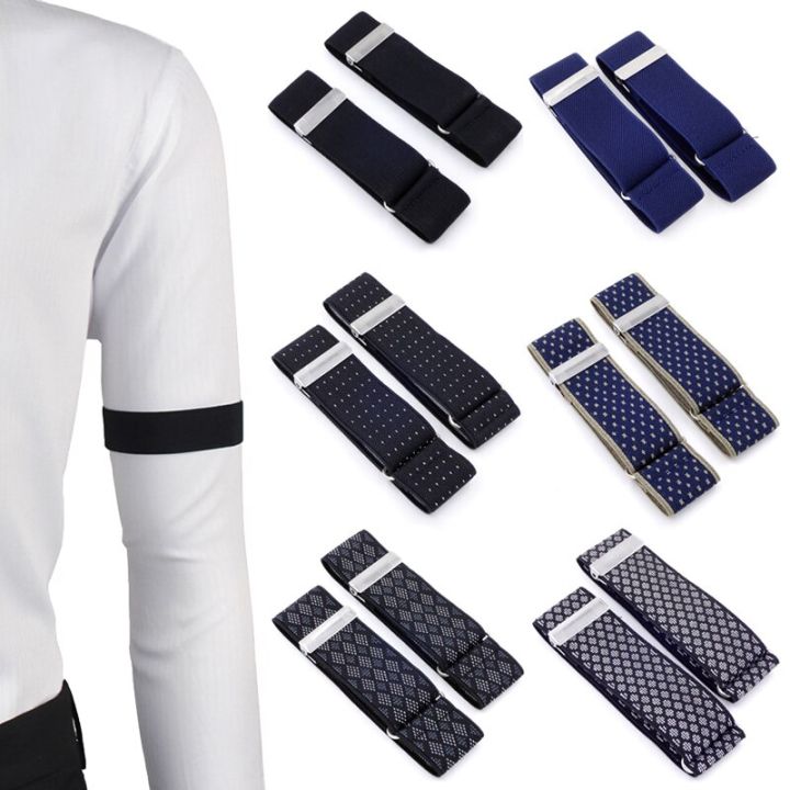 Mens%20Shirt%20Adjustable%20Armband%20Sleeve%20Garter%20Bartender%20Cuff%20Holder%20Elastic%20Metal%20Arm%20Band%20Hold%20Up%20-%20Image%203