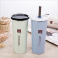 450Ml Popular Portable Hand Cup / Healthy Wheat Straw Cup with Straws / Student,Home,Office,Travel Coffee Drinking Bottle 1Pcs.