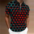 Summer Men's Collar Polo Shirt Golf Optical Illusion 3d Print Street Short Sleeves Zipper Print Clothing Designer Breathable. 