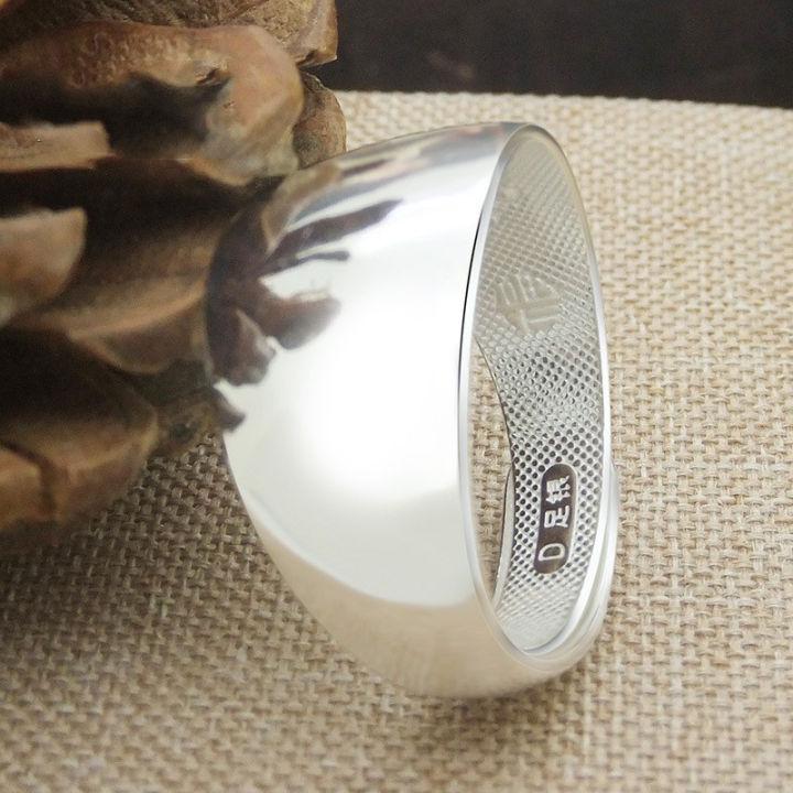 Ethnic men's silver-plated live opening men's widened version trendy men's Japanese and Korean personality single simple ring silver jewelry