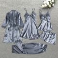 Sleepwear Female 5/4/2PCS Pajamas Set Satin Pyjamamas Lace Patchwork Bridal Wedding Nightwear Rayon Home Wear Nighty&Robe Suit.