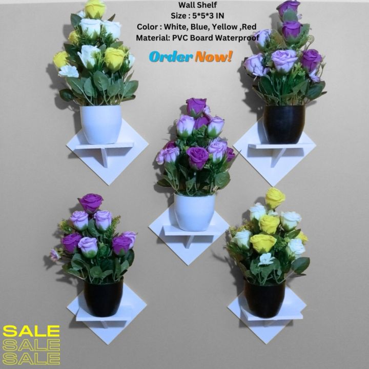 Square Shape Wall Shelf without Flower Self Adhesive Punch Free ( 5 Pcs Stand 1 Set ) Waterproof And Premium Quality
