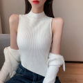 Female Camisole, Summer Solid Color/ Striped Mock Neck Irregular Vest Close-Fitting Tops for Ladies.