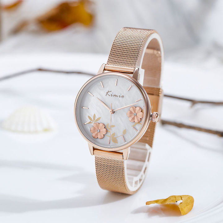 Kimio%20Watch%20Net%20Chain%20Strap%20Stylish%20Simple%20British%20Niche%20Casual%20Relief%20Print%20Women's%20Watch%20-%20Image%203