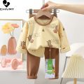 New 2023 Kids Pajamas Boys Girls Autumn Cute Cartoon Strawberry Long Sleeve O-Neck Clothing Sets Toddler Baby Pyjamas Sleepwear.