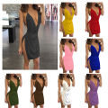 Deep U Party Club Dresses Side Open Backless Hot Mini Dress Summer Sleeveless Halter Dress For Women Clothes.