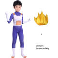 Anime Kids Vegeta Cosplay Costume Suit Superhero Adult Jumpsuit Wig Blue Gold Black Halloween Carnival. 