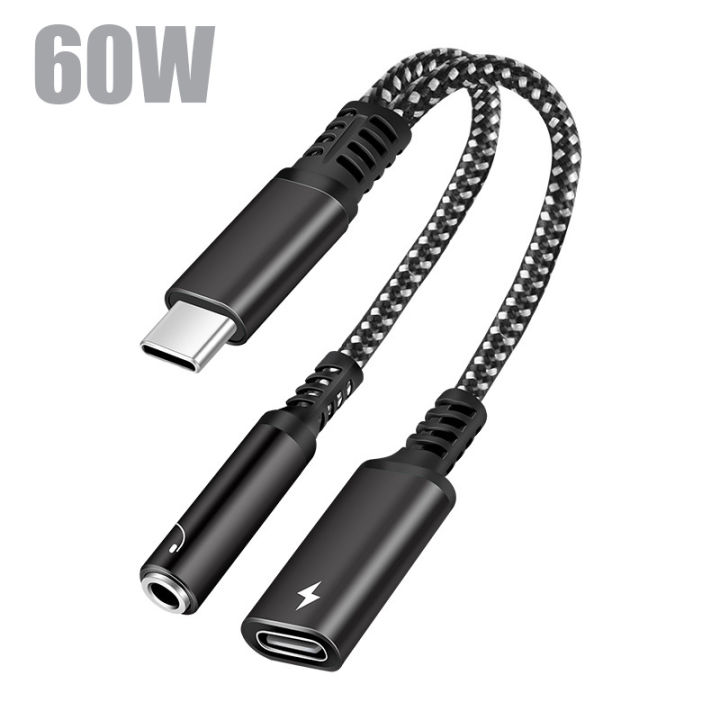 Aobai Giao 2in1 USB C To 3.5mm Headphone Jack Adapter Type C PD 60W Charge Audio Aux Adaptor for Ipad Pro Samsung S20 Ultra Xiaomi Huawei