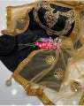 Indian Georgette Mirror Work Gorgeous Three-Piece Set - Unstitched Dress Ensemble in Black for Fashionable Girls - Easy to maintain.