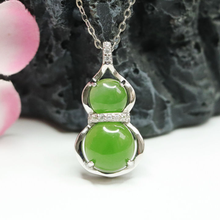 Juyu S925 silver inlaid Hetian jade pendant Russian jasper gourd