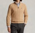 Ralph Lauren Cable-Knit Cotton Quarter-Zip Sweater – Beige. 