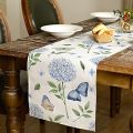 Summer Hydrangea Butterfly Table Runners Seasonal Spring Decor Holiday Farmhouse Indoor Retro Themed Party Dinner Party Decor.