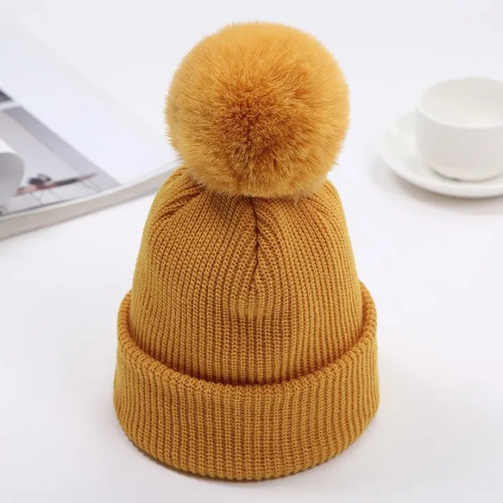 Plush%20Ball%20Children%20Pullover%20Cap%20Soild%20Baby%20Knit%20Hat%20Autumn%20Winter%20Warm%20Ear%20Protection%20Headgear%20Kids%20Skullies%20Beanie%20%E2%80%8BCaps%200-3Y%20-%20Image%204