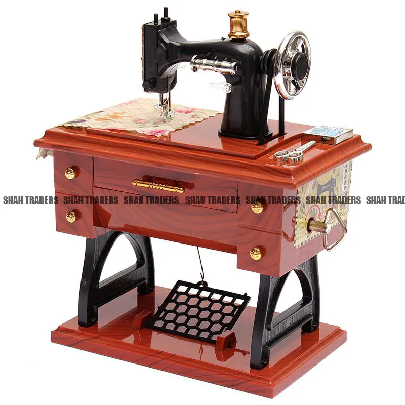 Vintage Treadle Sewing Machine Music Box Mini Sartorius Model Personality  Birthday Gift Home Decor Clockwork Style Musical Toy