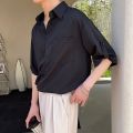2023 Summer New Korean Fashion Ice Silk Short Sleeve Shirt Men Half-sleeved Lapel Solid Color Casual High Quality Shirts for Men.