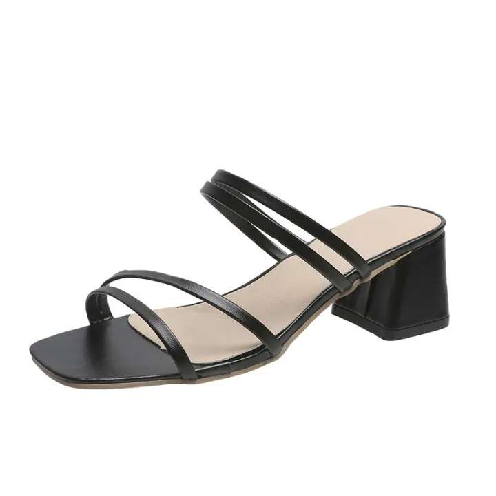 $4.80%2074%25OFF%20%7C%20Women%20Sandals%20Ladies%20Square%20Heels%20Elegant%20Summer%20Slippers%20Outside%20Cross%20Tied%20Leather%20Female%20Slides%202023%20Fashion%20-%20Image%205