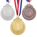 3PCS Metal Award Medals with Neck Ribbon Gold Silver Bronze Olympic Style for Sports Academics or Any Competition Diameter 5.1CM Small Wheat Pattern 123. 