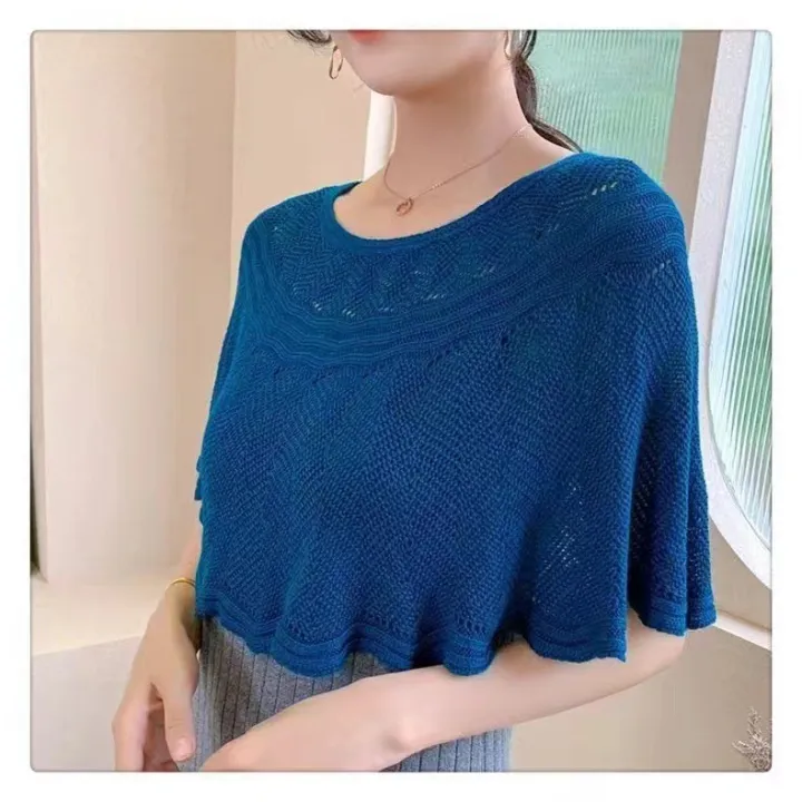Fashionable%20cut-out%20knit%20temperament%20solid%20color%20versatile%20air%20conditioning%20shawl%20women's%20summer%20thin%20sunscreen%20shoulder%20guard%20neck%20pullover%20cape%20-%20Image%203