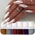 12 Grids Pearl White Chrome Nail Aurora Powder White Gloss Glitter Nails Art Pigment UV Gel Polish Mirror Chrome Dust Manicure. 