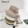 Summer Sun Hat Bow Straw Hat Visor Temperament Flat Panama Hats Women's Sea Beach Vacation Leisure Sunscreen Hat.