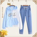 Junior High School Girls Hoodie Denim Pants Suit20Autumn College Style Girl Loose Middle School Student Leisure Suit Female. 