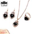 Carat Women Heart Shape Rhinestone Pendant Necklace Lever Back Earrings Ring Jewelry. 