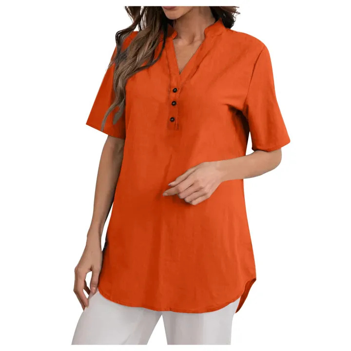 Light%20and%20Airy:%20Solid%20Color%20Short-Sleeved%20V-Neck%20Tops%20for%20Women%20-%20Image%203