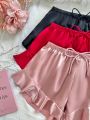 Premium Silk Ruffle Trim Shorts – Regular Fit Sleepwear.