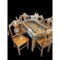 Six Chair  with glass top.  Shagun Wood  dining table  glass 10mm. 