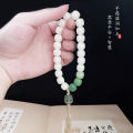 Seiko Flat Mouth Natural White Jade Bodhi Gradient Floating Flowers Old Barrel Beads Single Circle Bracelet Pliable Temperament Men and Women Rosary. 