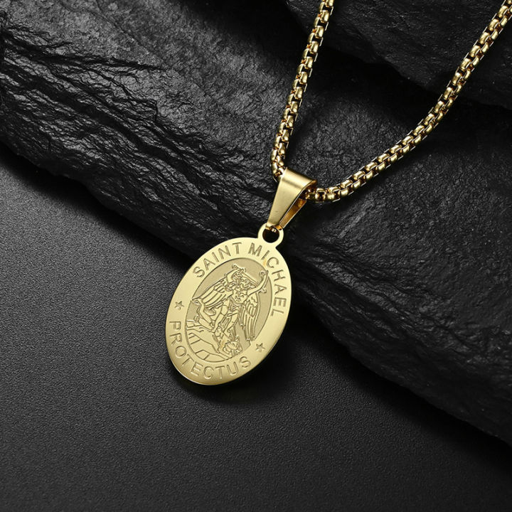 Stainless%20Steel%20Saint%20Michael%20Necklace%20Medal%20for%20Men%20Boys,%20St%20Michael%20Pendant%20Medallion%20with%20Chain%2024%20Inches%20-%20Image%203