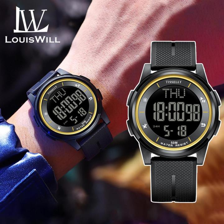 LouisWill Fashion Watches Multifunctional Watches Electronic Movement Watches Luminous Wristwatches 5ATM Waterproof Watches with Calendar Week Clock Stopwatch for Men Teenagers Students