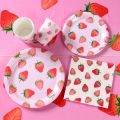 Strawberry Party Disposable Tableware Sets Picnic Pink Fruit Tool Gril Birthday Party Decorative Dessert Plastic Tableplates.
