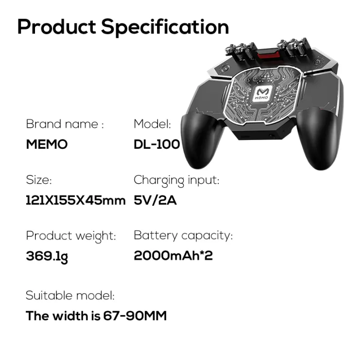 MEMO%20DL100%20Mobile%20Phone%206%20Fingers%20PUBG%20Gamepad%20Joysticks%20Controller%20Built-in%20Battery%20with%20Semiconductor%20Radiator%20for%20IOS%20Android%20-%20Image%206