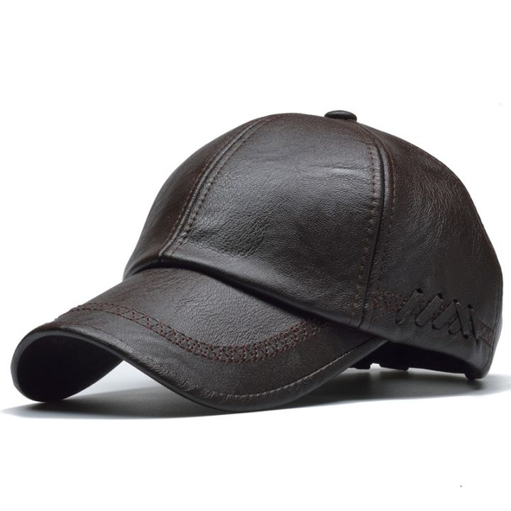 Leather Cap for Men Solid Winter Pu Leather Baseball Caps Snapback Hat Bone Masculino Fitted Hats