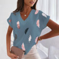 3D Women's T-shirts Summer V-neck Short Sleeve Tops Feather Graphics Oversized Tees Ladies Clothes Fashion Female Y2k Streetwear.