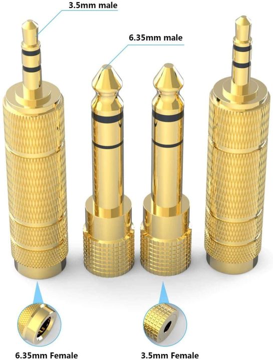 Adapter%206.35mm%20(1/4%20Inch)%20Male%20to%203.5mm%20(1/8%20Inch)%20Female%20and%203.5%20mm%20Male%20Plug%20to%206.35%20mm%20Female%20Jack,%20Audio%20Stereo%20TRS%20Converter%20Adapters%20(4%20-Pack%20Gold%20Plated)%20-%20Image%203