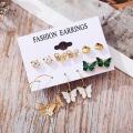 New Fashionable Trendy 6 Pairs = 12 Pcs Korean Butterfly Pearl Stud Earrings for Girls Simple Stylish Fashion/ Earring for Women New Collection.