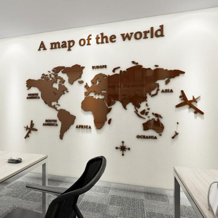 【Fashion】3d Wall Solid Acrylic World Map For Living Room Office Home Decor World Map Wall Decals Mural For Kid