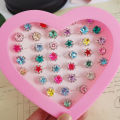 12/36PCS/set Adjustable Kids Crystal Rings Jewelry Heart Star Square Open Finger Ring For Children Girl Party Gift.