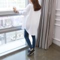 Mid-Length White Shirt for Female Students Loose Base Korean All-Match Simple Large Size Women's Shirt Sun Protection Clothing.