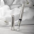 Hongdian 100 Silver Steel Piston Fountain Pen, Iridium Long Blade Fine Nib Calligraphy, Smooth Writing Pen.