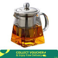 Glass Teapot Heat Resistant Flower Tea Pot Bubble Tea Pot Stainless Steel Filter Teapot Square Pot 700ml. 