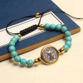 Saint Benedict Charm Hand-Edited Turquoise Stone Bracelet.