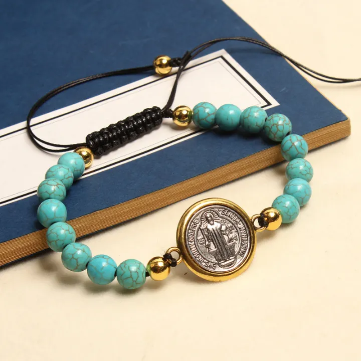 Saint%20Benedict%20Charm%20Hand-Edited%20Turquoise%20Stone%20Bracelet%20-%20Image%204