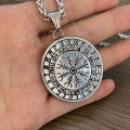 Viking Jewelry Stainless Steel Fenrir Wolf Round Pendant Necklace Norse Runes Vegvisir Runic Talisman Pendant Yggdrasil Men. 