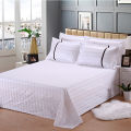 71TX Wholesale Hotel Supplies Bed Sheets Made To Order White Cotton Satin Strip Single Double Bed Sheets. 