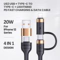 4-In-1 PD Fast Charging Data Line Cable Dual Type-c is Suitable for Most Models. 