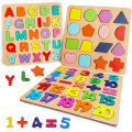 Niko ABC Alphabet Digital Puzzle Wooden Toys Kid Number Letter shape Matching Jigsaw Board 20x20cm. 